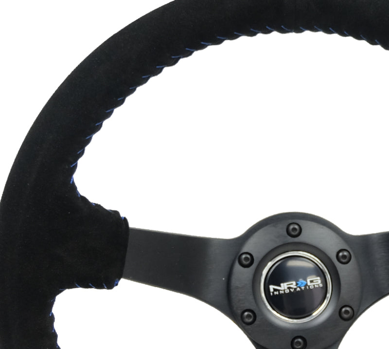 NRG Reinforced Steering Wheel (350mm / 3in. Deep) Blk Suede/Blue BBall Stitch w/5mm Matte Blk Spokes RST-036MB-S-BL RST-036MB-S-BL Photo - Primary
