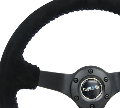 NRG Reinforced Steering Wheel (350mm / 3in. Deep) Blk Suede/Blue BBall Stitch w/5mm Matte Blk Spokes RST-036MB-S-BL RST-036MB-S-BL Photo - Primary