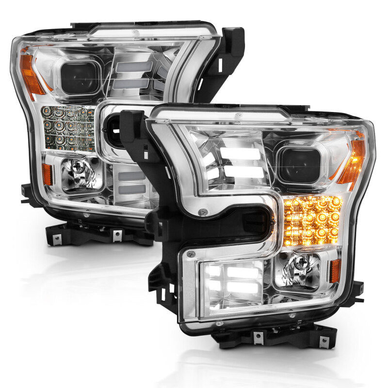 ANZO 15-17 Ford F-150 Proj Headlights w/ Plank Style Design Chrome w/ Amber Sequential Turn Signal 111409 111409 Photo - Primary