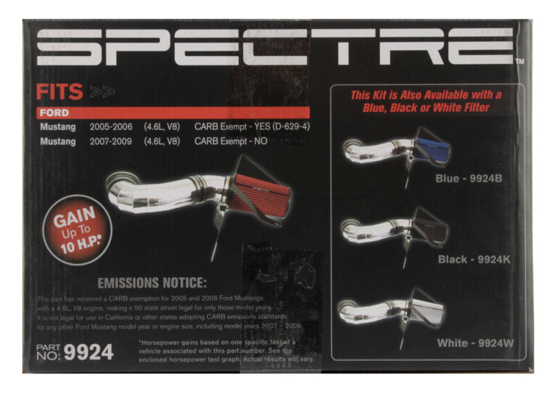Spectre 05-09 Ford Mustang GT V8-4.6L F/I Air Intake Kit - Polished w/Red Filter 9924 9924 Photo - in package