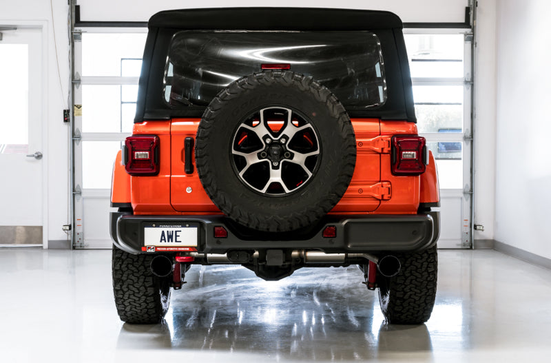 AWE Tuning 2018+ Jeep Wrangler JL/JLU Tread Edition Axle-Back Dual Exhaust - Diamond Black Tips 3015-33001 3015-33001 Photo - Mounted