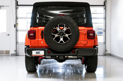 AWE Tuning 2018+ Jeep Wrangler JL/JLU Tread Edition Axle-Back Dual Exhaust - Diamond Black Tips 3015-33001 3015-33001 Photo - Mounted