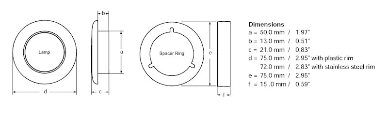 Hella  '0500 Series' Slim Line White 12V DC Round Soft LED Courtesy Lig 980500041 Technical Drawing