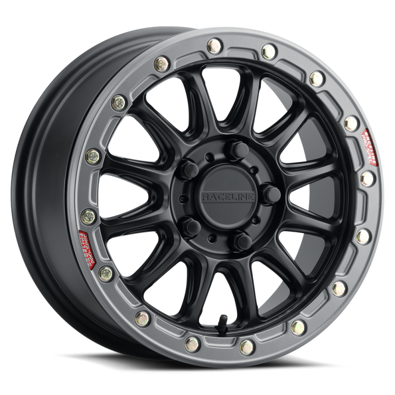 Raceline A14BG Alpha 15x10in/5x114.3 BP/25mm Offset/68mm Bore - Black & Gunmetal Ring Beadlock Wheel A14BG-51012+25 A14BG-51012+25 Photo - Primary