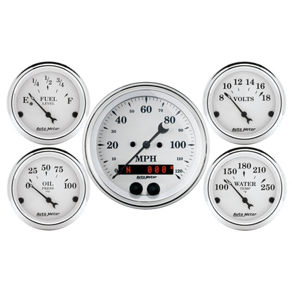 Auto Meter Speedometer 3-3/8in and 2-1/16in 5 Piece Old Tyme White Gauge Kit 1650 1650 Photo - Primary
