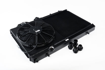 CSF 96-07 Mitsubishi Evo 4/5/6/7/8/9 Full-Slim Radiator w/12in Fan & Shroud/-16AN - Black 7075B 7075B Photo - Primary
