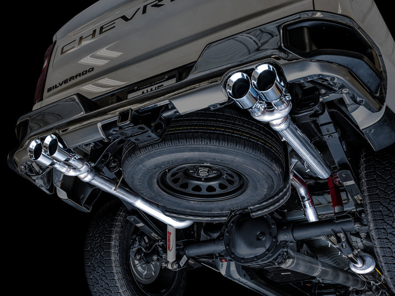AWE Tuning 4th Gen GM 1500 5.3L 0FG Catback Split Rear Exit (w/ Bumper Cutouts) - Quad Chrome Tips 3015-42201 3015-42201 Photo - Mounted