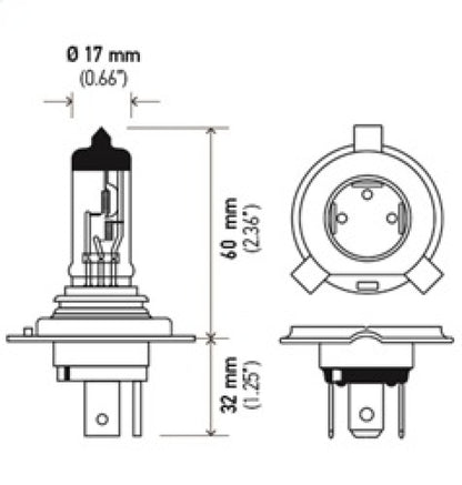 Hella H4 24V 75/70W P43t T4.625 Halogen Bulb (Min Order Qty 10) H4 24V H4 24V Technical Drawing