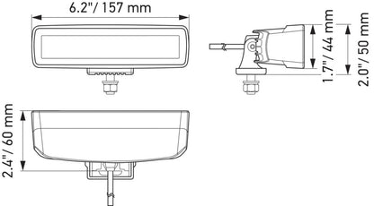 Hella Universal Black Magic 6 L.E.D. Mini Light Bar - Spot Beam 358176211 358176211 Technical Drawing