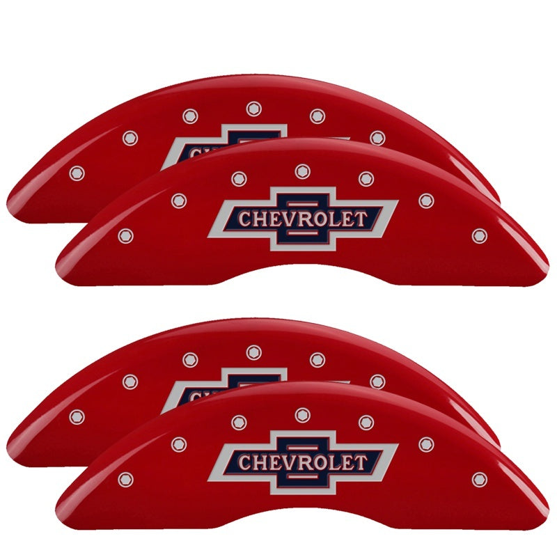 MGP 4 Caliper Covers Engraved F & R 100th Anniv Red Finish Silver Char 2019 Chevy Silverado 3500 HD 14173SBANRD 14173SBANRD Photo - Primary