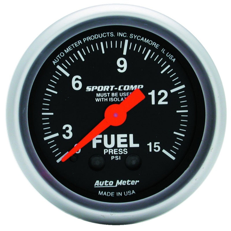 Autometer Sport Comp 2" Fuel Press 0-15 PSI W/Iso Mechanical Gauge 3313 Photo - Primary