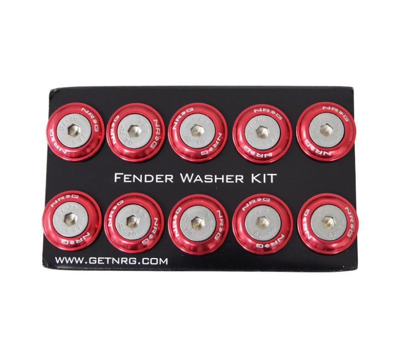 NRG Fender Washer Kit, Set of 10, Red, Rivets for Plastic FW-100RD Photo - Primary