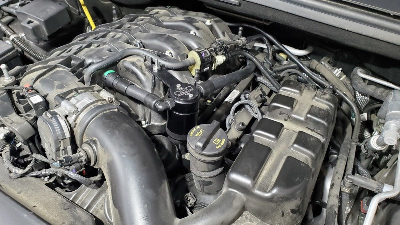 J&L 16-22 Dodge Durango / Jeep Grand Cherokee 3.6L Oil Separator 3.0 Passenger Side - Black Anodized 3074P-B 3074P-B Photo - Mounted
