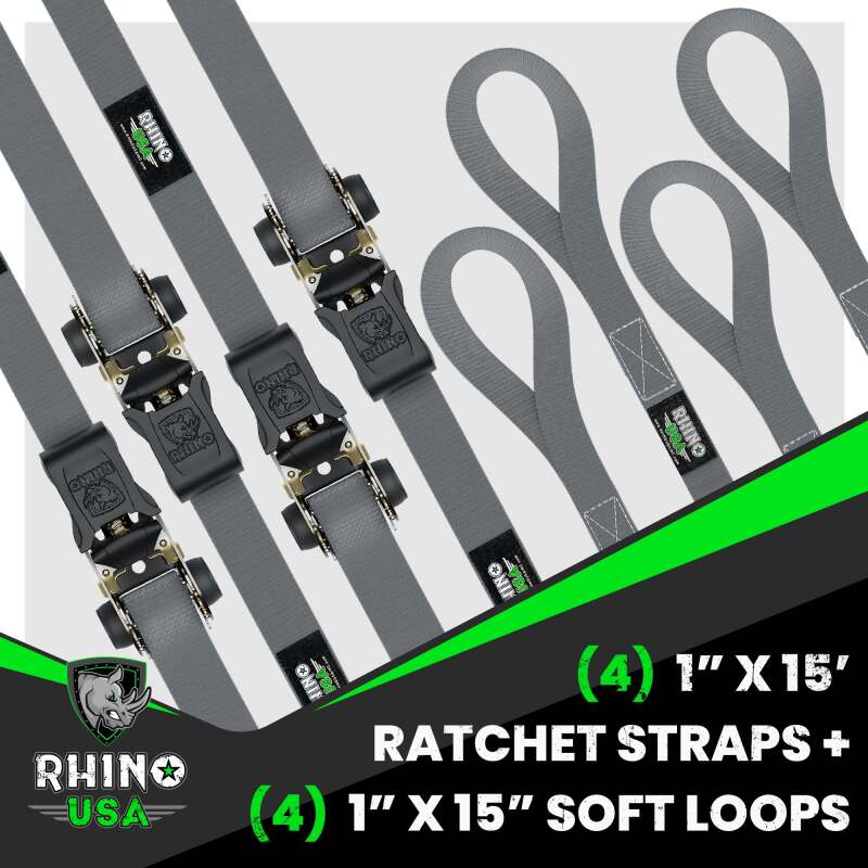 Rhino USA Medium Duty Ratchet Strap Tie-Down 4-Pack (Gray) RCHT-4PACK-GRY RCHT-4PACK-GRY User 1