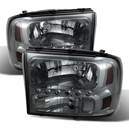 SPYDER Xtune Ford F250 F350 Super Duty 99-04 1Pc Headlights w/ LED Smoked HD-JH-FF25099-LED-SM 9026188 9026188 Photo - Primary