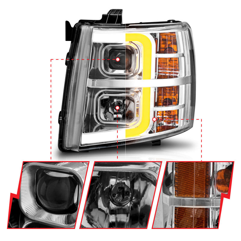 ANZO 2007-2013 Chevrolet Silverado 1500 Projector w/ Light Bar Chrome Housing w/ Sequential 111546 111546 User 5