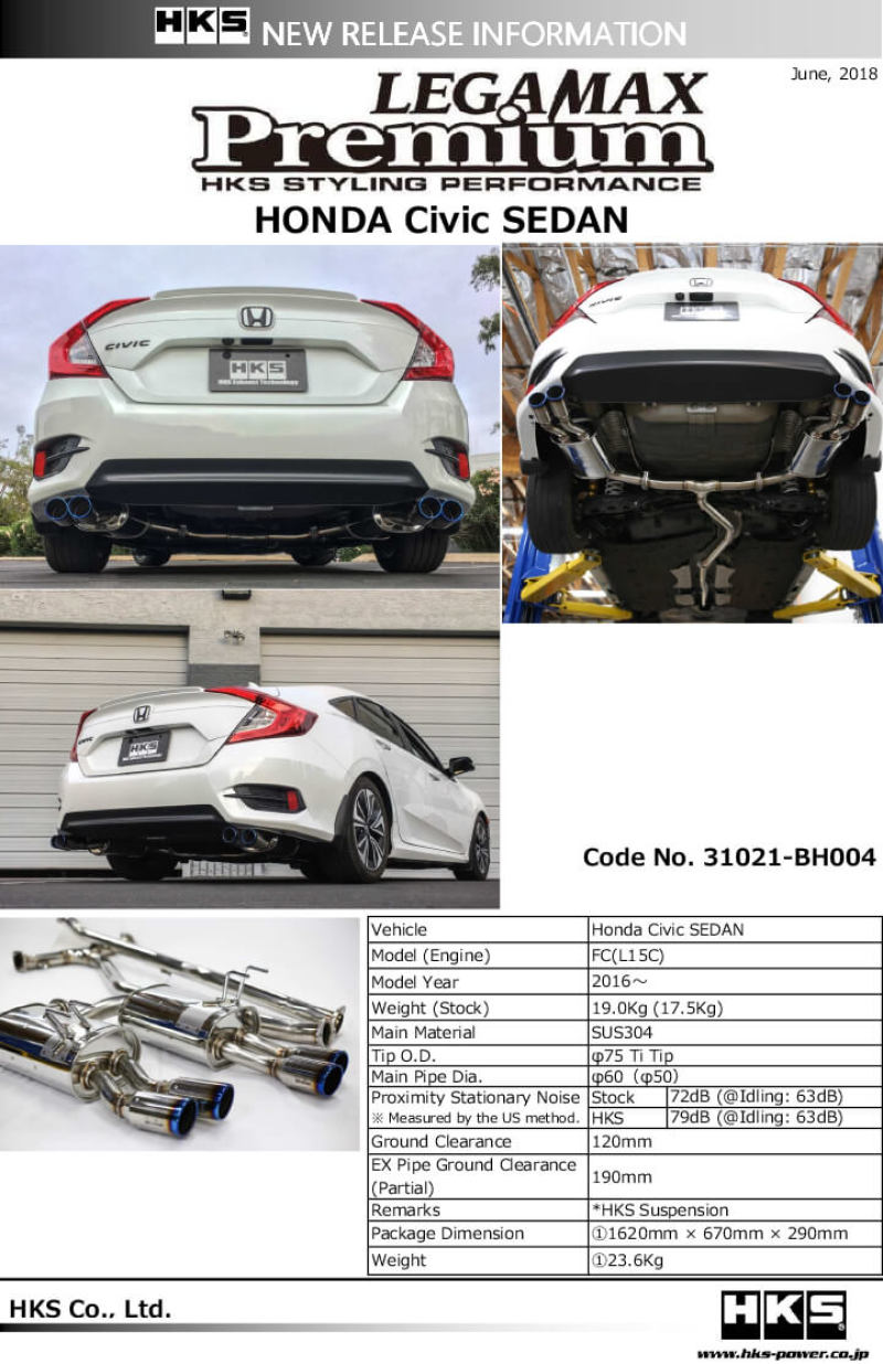 HKS Legamax Premium Honda Civic Sedan Fc 31021-BH004 Photo - Primary