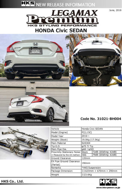 HKS Legamax Premium Honda Civic Sedan Fc 31021-BH004 Photo - Primary