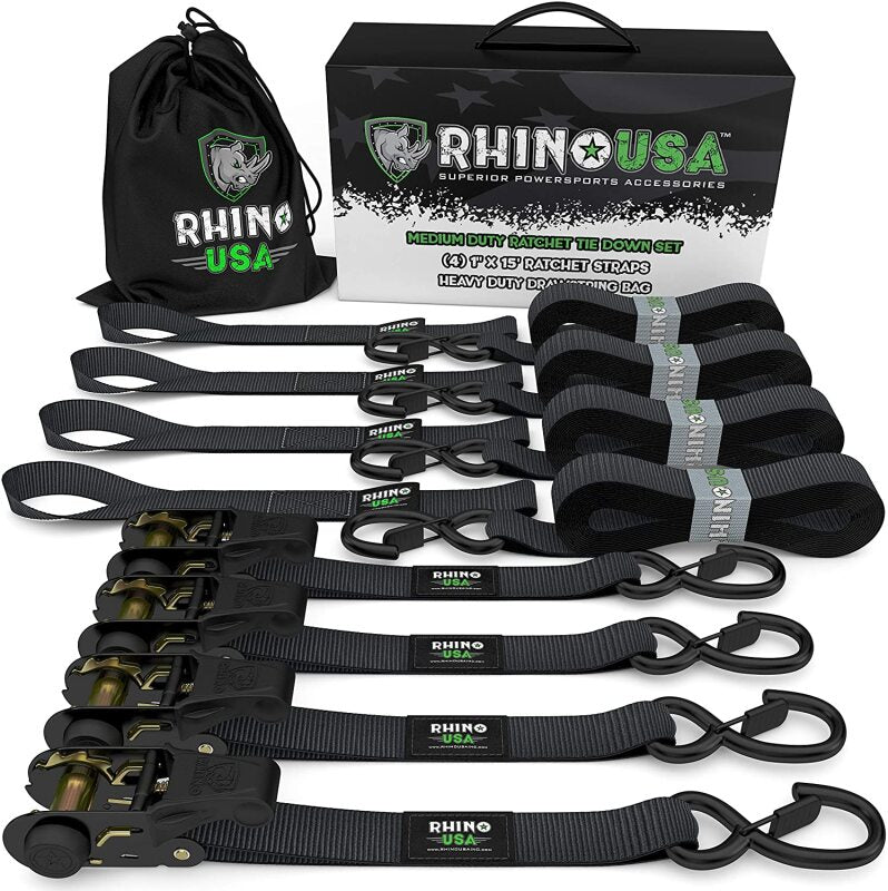 Rhino USA Medium Duty Ratchet Strap Tie-Down 4-Pack (Black) GMG-R1-4PACK GMG-R1-4PACK Photo - Primary