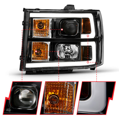 ANZO 2007-2013 Gmc Sierra 1500 Projector Headlight Plank Style Black w/ Clear Lens Amber 111482 111482 User 2