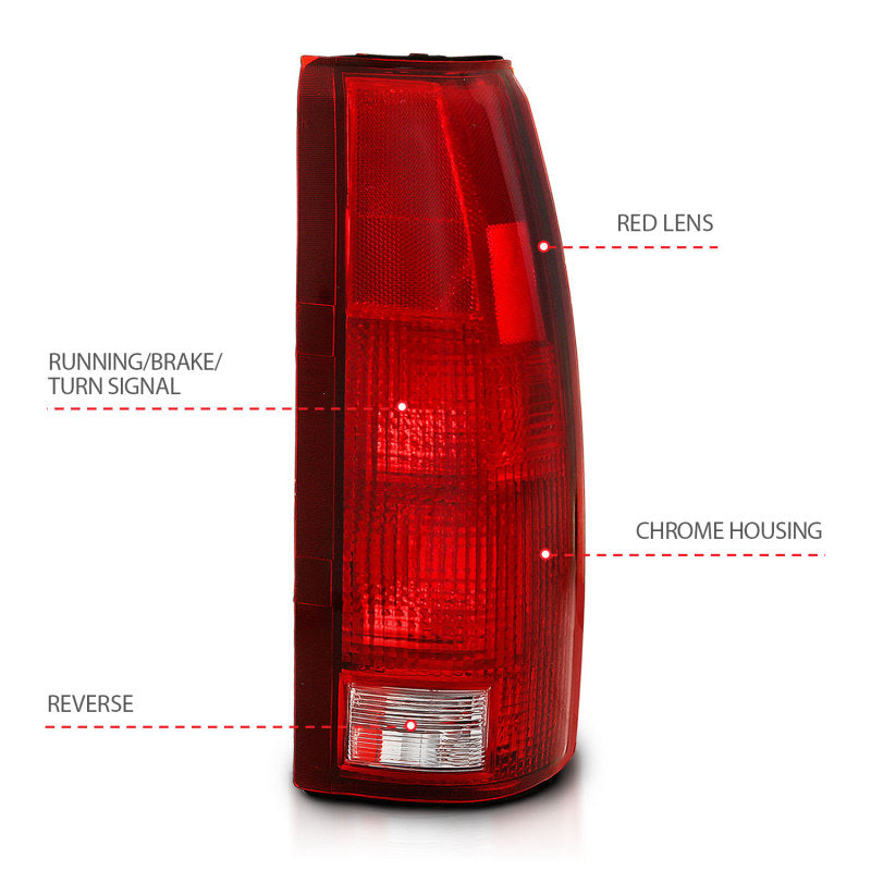 ANZO 1988-1999 Chevy C1500 Taillight Red/Clear Lens (OE Replacement) 311301 311301 Photo - Unmounted
