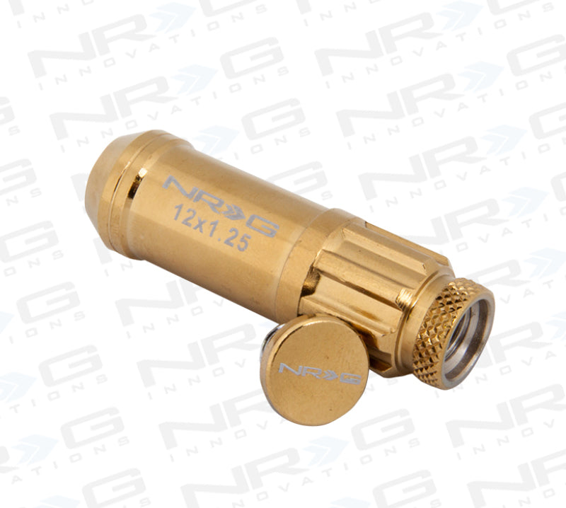 NRG M12 x 1.25 Steal Lug Nut w/ dust cap cover Set 21 pc Chrome Gold LN-LS710CG-21 Photo - Primary