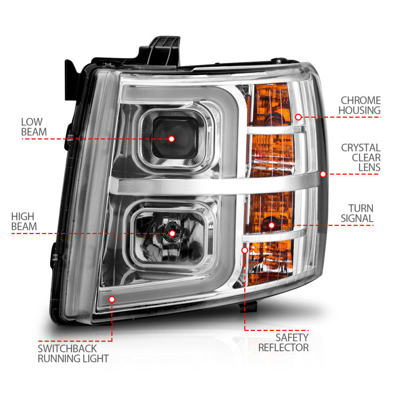 ANZO 2007-2013 Chevrolet Silverado 1500 Projector w/ Light Bar Chrome Housing w/ Sequential 111546 111546 Photo - Unmounted