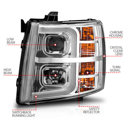 ANZO 2007-2013 Chevrolet Silverado 1500 Projector w/ Light Bar Chrome Housing w/ Sequential 111546 111546 Photo - Unmounted