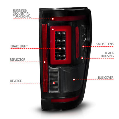 ANZO 21-23 Ford F-150 LED Taillights Seq. Signal w/BLIS Cover - Black Smoke 311474 311474 User 3