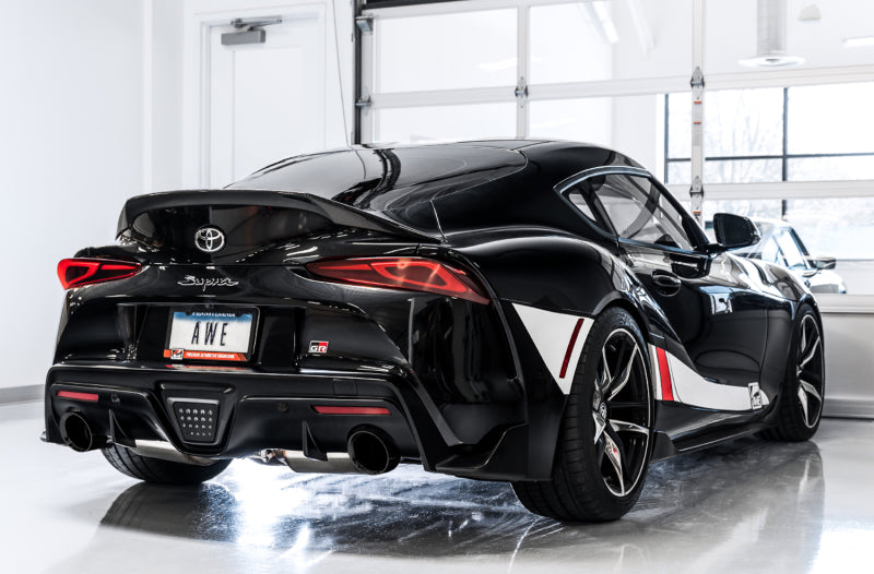 AWE 2020 Toyota Supra A90 Resonated Touring Edition Exhaust - 5in Chrome Silver Tips 3015-32118 3015-32118 Photo - Mounted