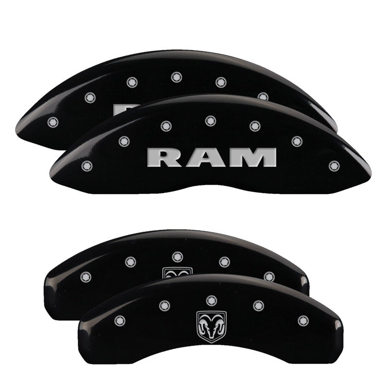 MGP 4 Caliper Covers Engraved Front RAM Engraved Rear RAMHEAD Black finish silver ch 55001SRMHBK 55001SRMHBK Photo - Primary