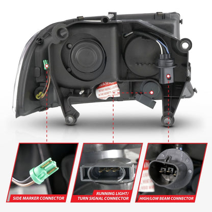 ANZO 97-04 Dodge Dakota/Durango Crystal headlight Set w/ Light Bar Chrome Housing 111592 111592 Photo - Unmounted