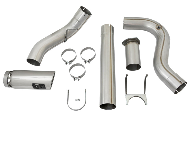 aFe Large Bore-HD 5in 409 Stainless Steel DPF-Back Exhaust System w/Polish 49-43090-P Photo - Unmounted