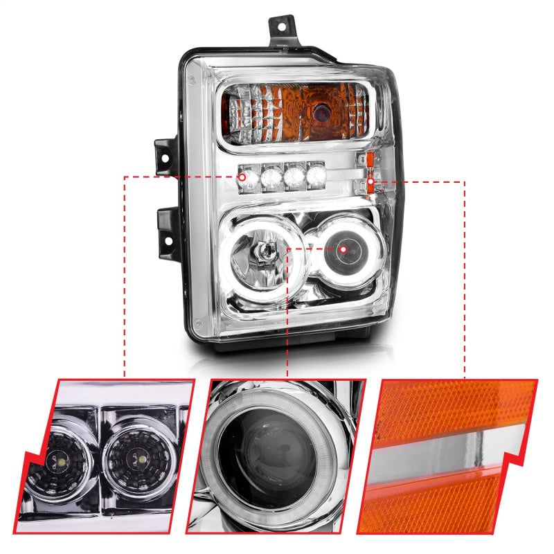 Anzo 2008-2010 Ford F-250 Projector Headlights w/ Halo Chrome (CCFL) 111167 Photo - Unmounted