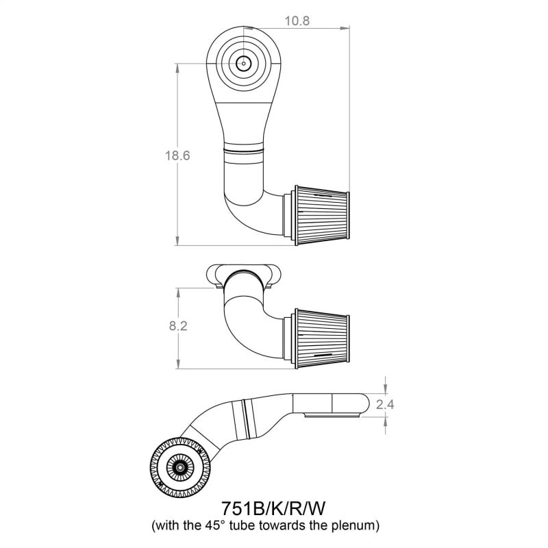 Spectre Plenum Kit (Low) w/Passenger Side 45/90 Degree Tube 751 751 Technical Drawing