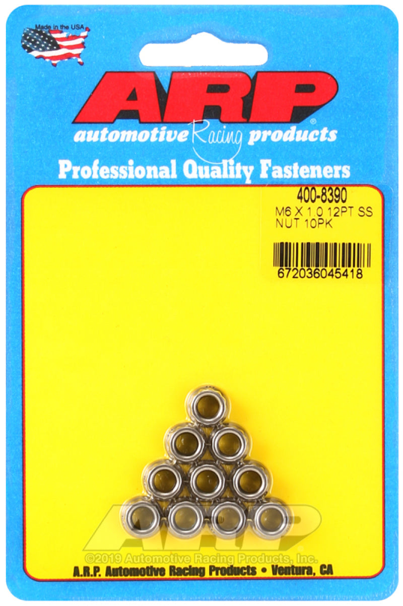 ARP M6 X 1.00 (M8 wr) SS 12pt nut kit 400-8390 Photo - Primary