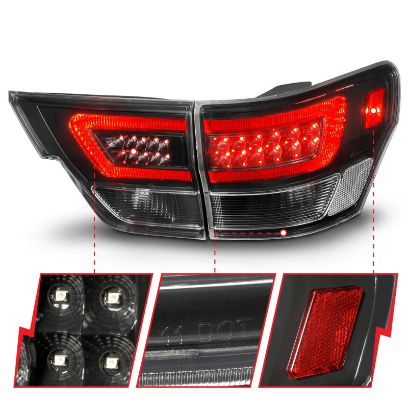 ANZO 11-13 Jeep Grand Cherokee LED Taillights w/ Lightbar Black Housing/Clear Lens 4pcs 311439 311439 Photo - Unmounted
