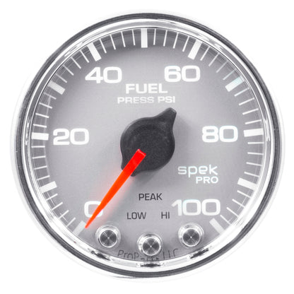 Autometer Spek-Pro Gauge Fuel Press 2 1/16in 100psi Stepper Motor W/Peak & Warn Slvr/Chrm P31421 P31421 User 1