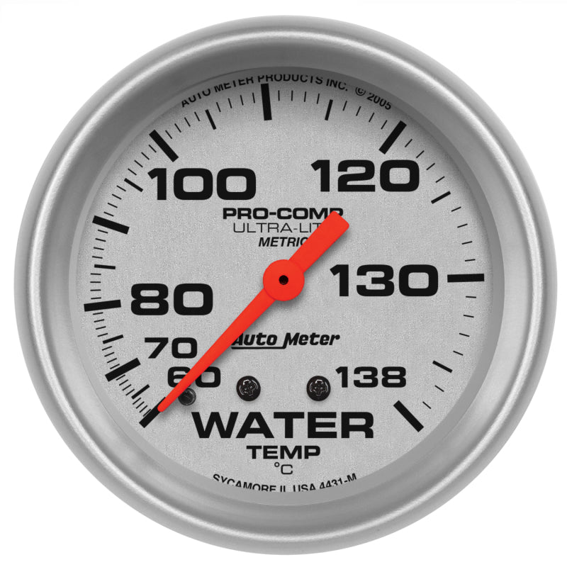 Autometer Ultra-Lite 66.7mm Mechanical 60-140 Degree C Water Temperature Gauge w/ 6' Tubing 4431-M 4431-M Photo - Primary
