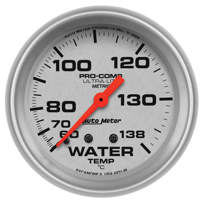 Autometer Ultra-Lite 66.7mm Mechanical 60-140 Degree C Water Temperature Gauge w/ 6' Tubing 4431-M 4431-M Photo - Primary
