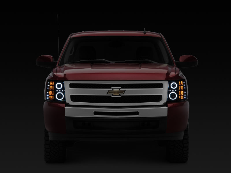 Raxiom 07-13 Silverado 1500 Super White LED Halo Projector Headlights- Black Housing (Clear Lens) S112717 S112717 Photo - Close Up