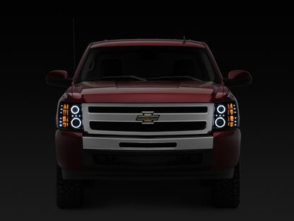Raxiom 07-13 Silverado 1500 Super White LED Halo Projector Headlights- Black Housing (Clear Lens) S112717 S112717 Photo - Close Up