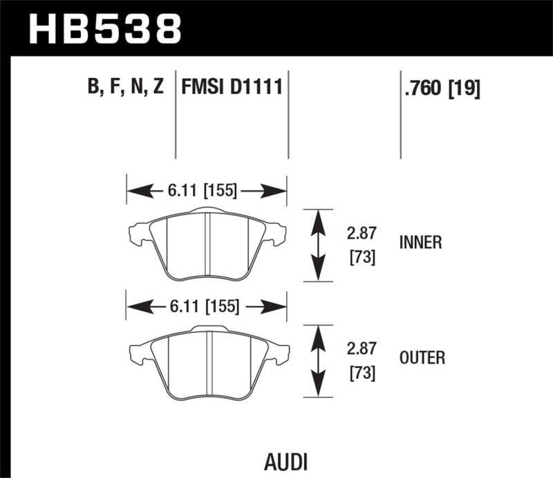 Hawk Ceramic Brake Pads Front Audi A4 Cabriolet 2009-2009 HB538Z.760 Photo - Primary