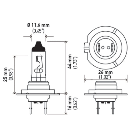 Hella H7 12V 55W PX26D HP 2.0 Halogen Bulbs H7 2.0TB H7 2.0TB Technical Drawing