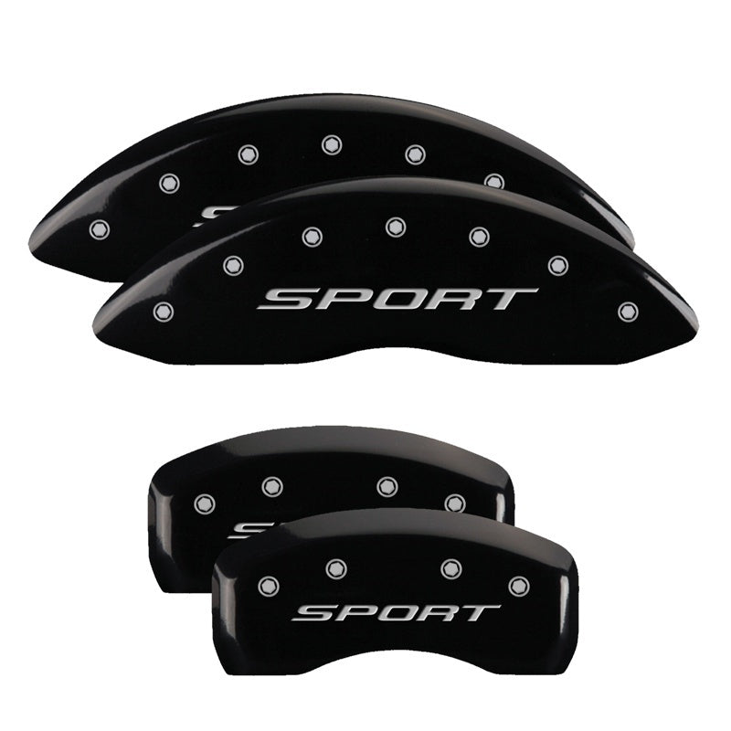 MGP 4 Caliper Covers Engraved front & Rear 2015/Sport Black finish silver ch 10241SSPTBK 10241SSPTBK Photo - Primary
