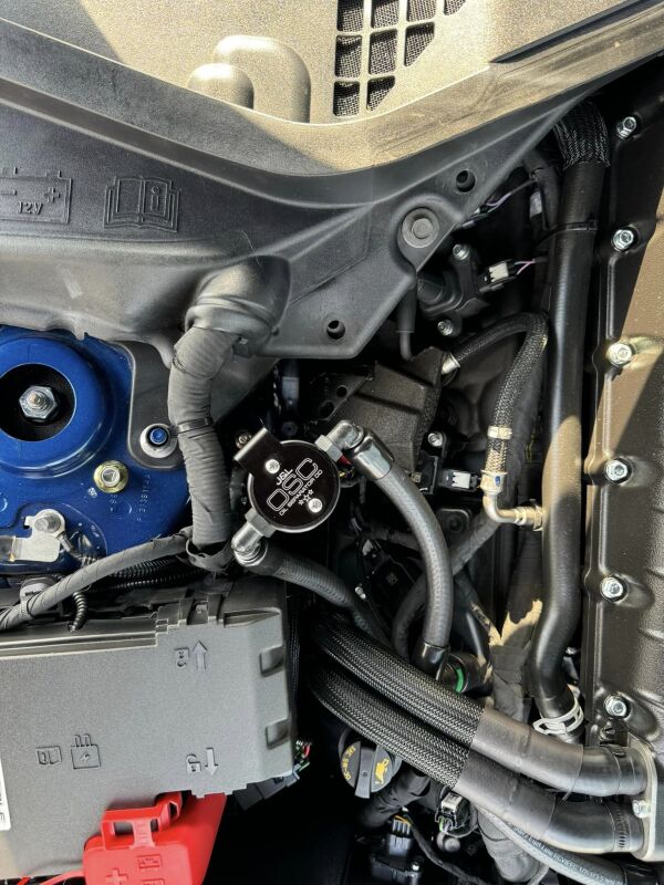 J&L 2024 Ford Mustang GT w/ Whipple Supercharger Oil Separator 3.0 PCV Side - Black Anodized 3092P-B 3092P-B Photo - Mounted