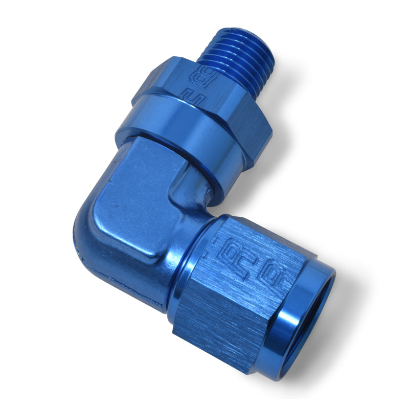 Russell 90° Female AN To Male Swivel NPT - Blue 614026 Photo - out of package