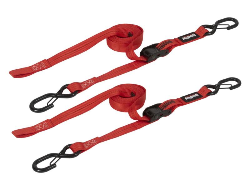 SpeedStrap 1In x 10Ft CAM-Lock Tie Down w/ Snap FtSFt Hooks (2 Pack) - Red 12103-2