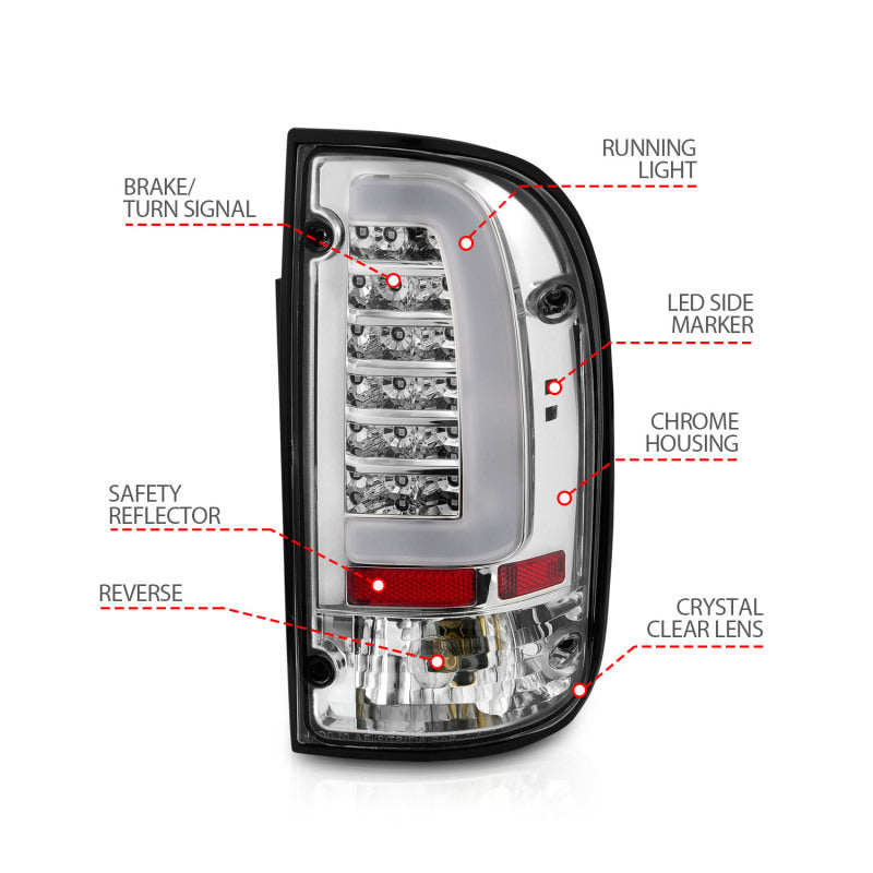 ANZO 1995-2004 Toyota Tacoma LED Taillights Chrome Housing Clear Lens (Pair) 311355 311355 Photo - Unmounted