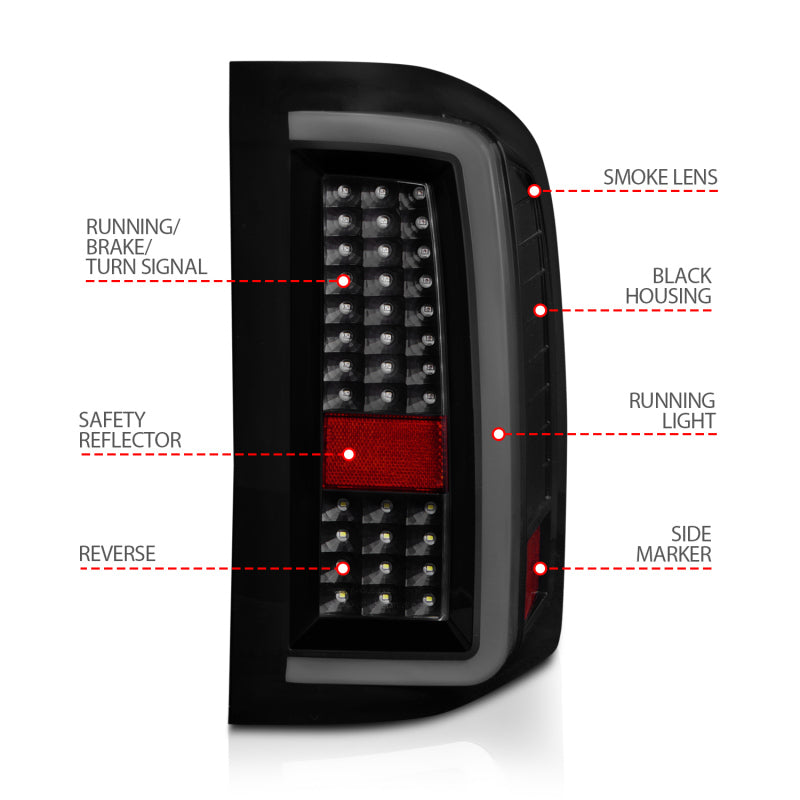 ANZO 2007-2013 Chevrolet Silverado1500/ 2500/ 3500 LED Tail Lights w/ Light Bar Black Housing Smoke 311381 311381 User 3